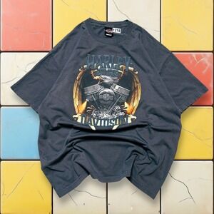 VTG Harley Davidson V-Twin Flame Shirt Y2K Men Gray 3XL‎ Eagle Biker Grunge Tee